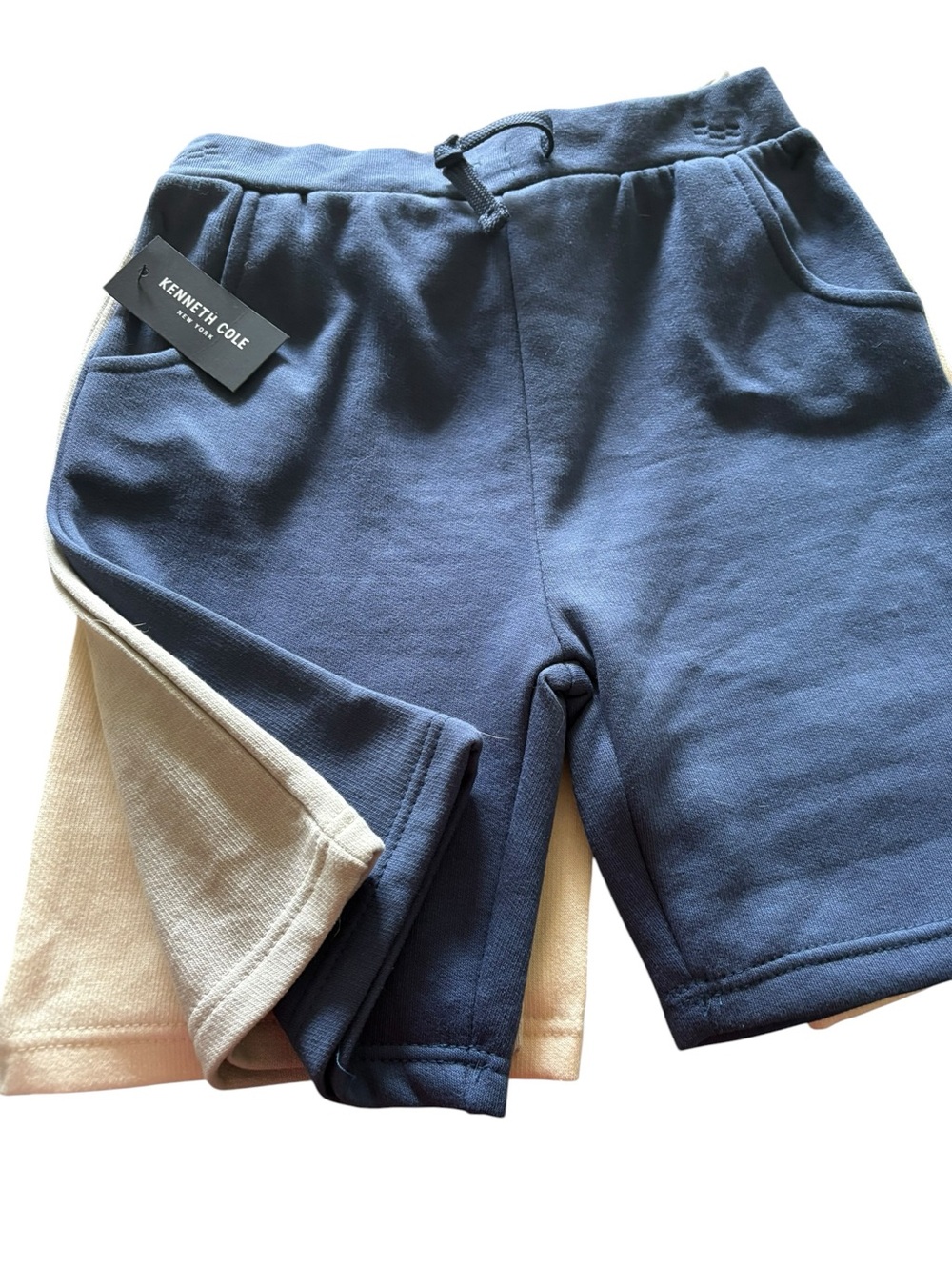 Kenneth Cole boys 3-pack shorts - navy, khaki, and cream. NWT